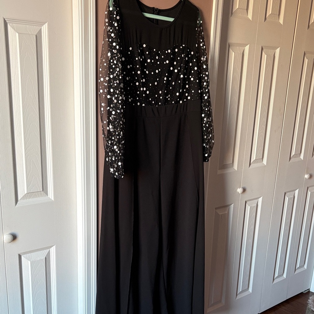 SHEIN Black Long Sleeve Dress with White Polka Dots